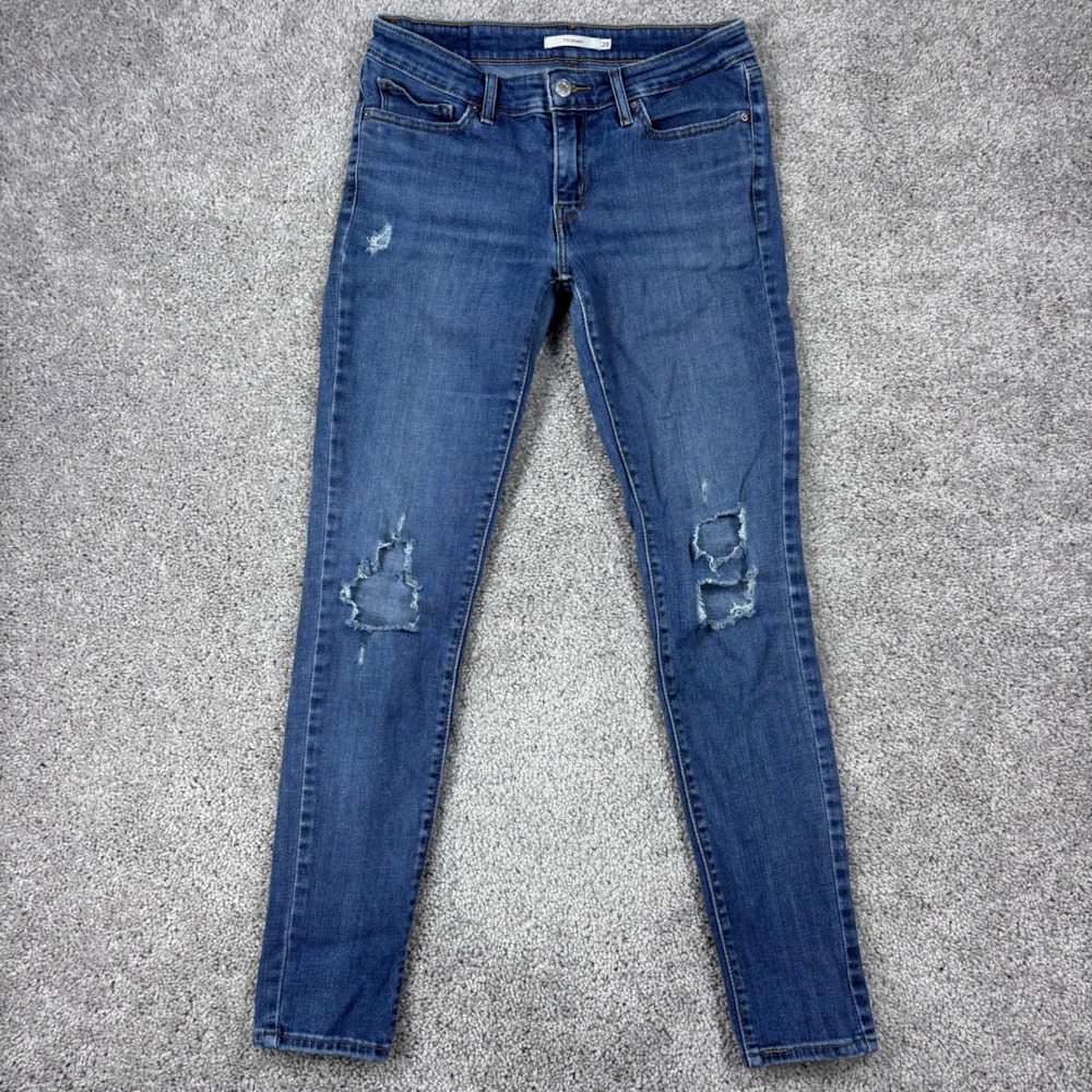 Levis‎ 711 Skinny Jeans Womens 28 Medium Wash Distressed Ripped Denim Low Rise
